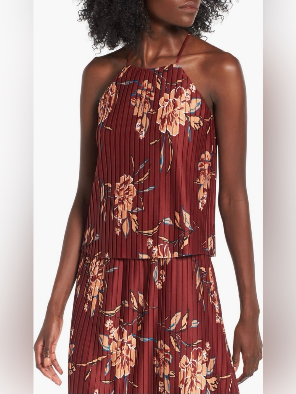 2 piece Floral Pleated Halter Top & Skirt